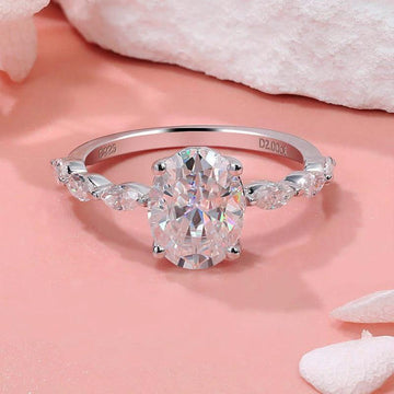 D Colour VVS1 1/2CT Oval Cut Moissanite Diamonds Rings Silver 18K Gold Plated Wedding Engagement Jewellery with GRA